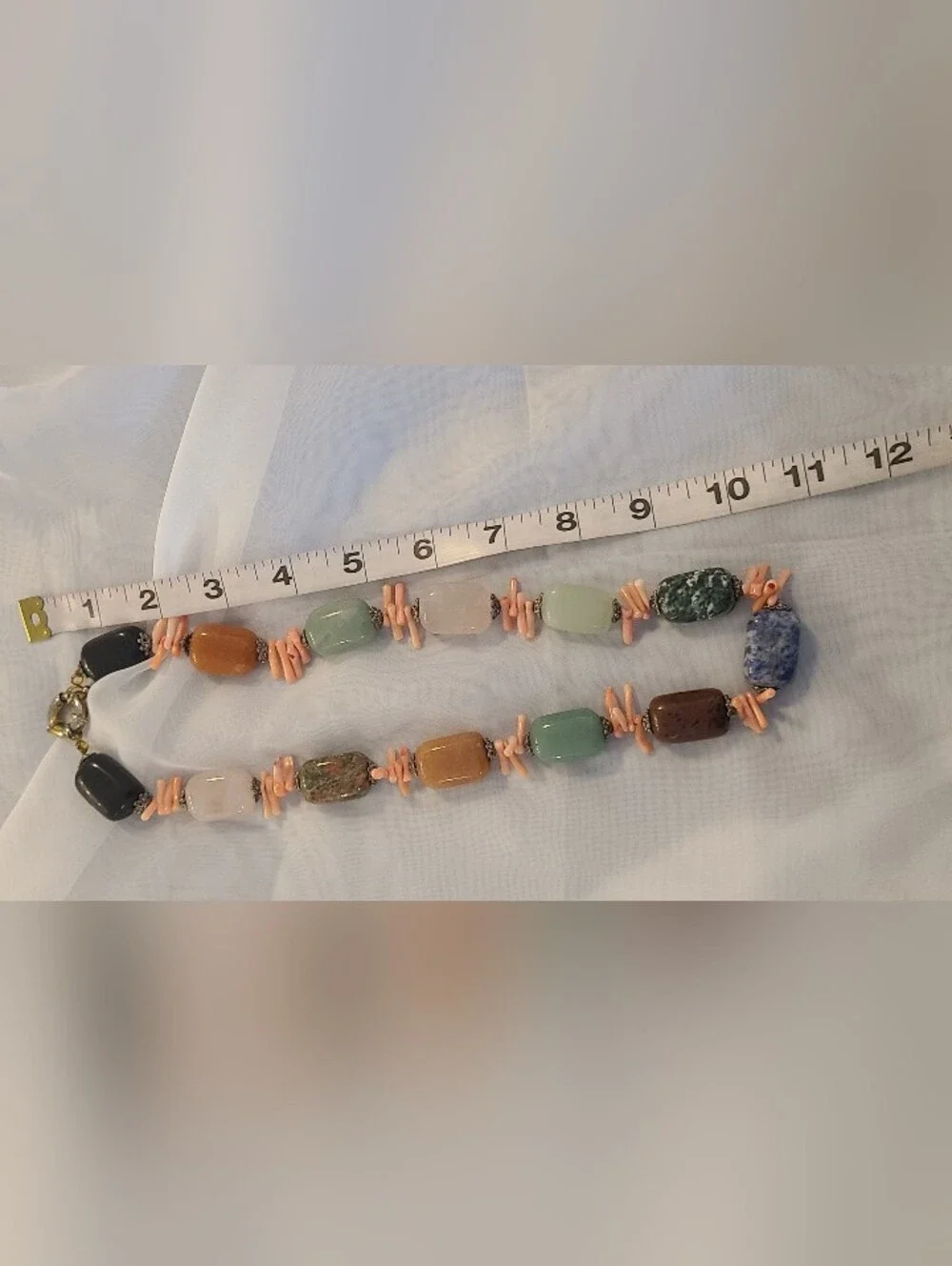 Vintage Multi- Gemstone Bead Necklace with Coral Accents 21" - Picture 4 of 8